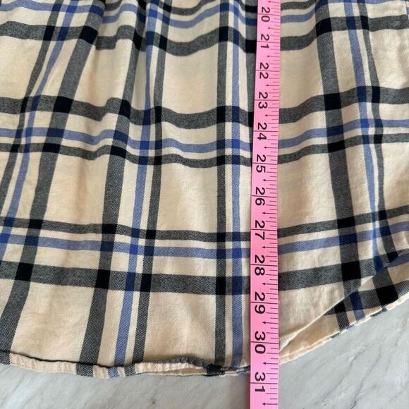 Tyler Boe 100% Cotton Flannel Half-Button Shirt Cream Black Blue Plaid size L - Picture 7 of 7